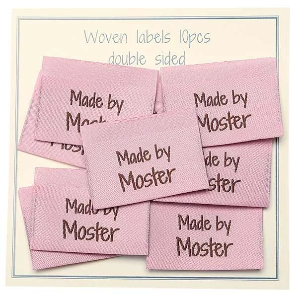 Go Handmade Vævet Label, Dobbeltsidet, Pink, 35 x 19 mm, 10 stk